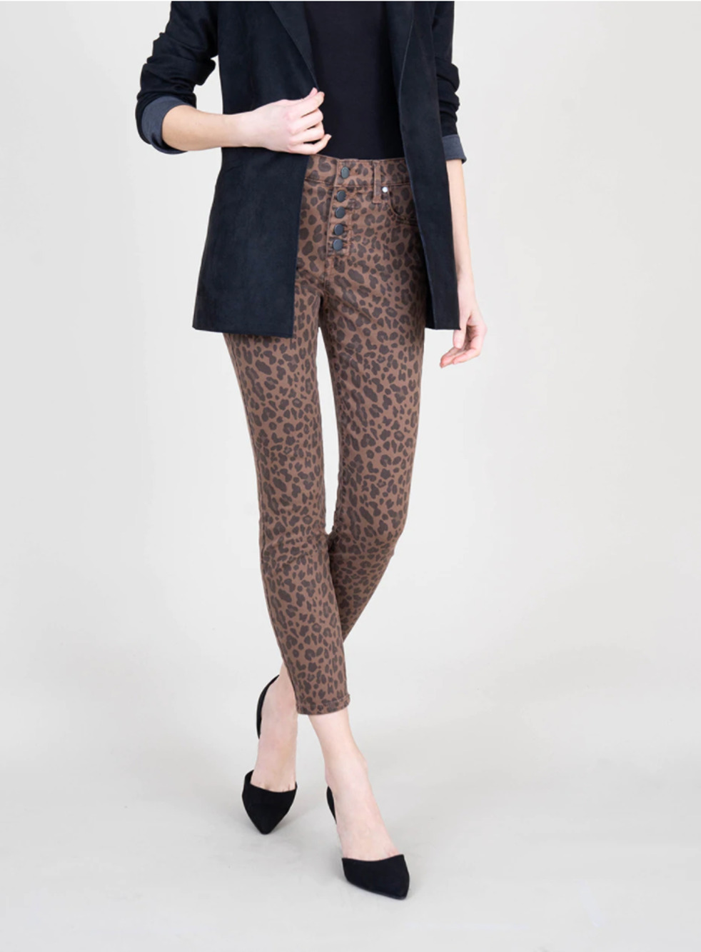 Level99 Evereve NWT Heidi Exposed Button Fly Pants in Brown Animal Leopard / 32